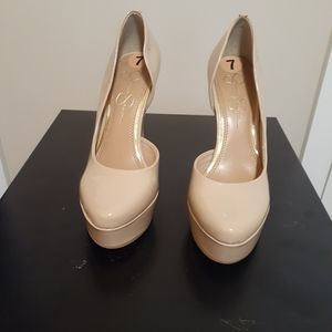 Tan platform high heel shoes